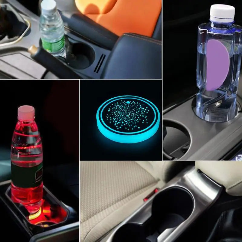 Light up Car Coasters Automotive Light up Cup Holder LED Interior Atmosphere Light Car Accessories Waterproof Cup Pad for Car