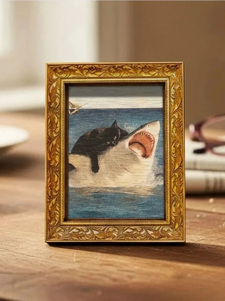 1 Fun Cat and Shark Art Refrigerator Magnet, Retro-Style Decorative Magnet—Safe, Magnetic, Perfect for Animal Lovers as a Home Decor Gift.