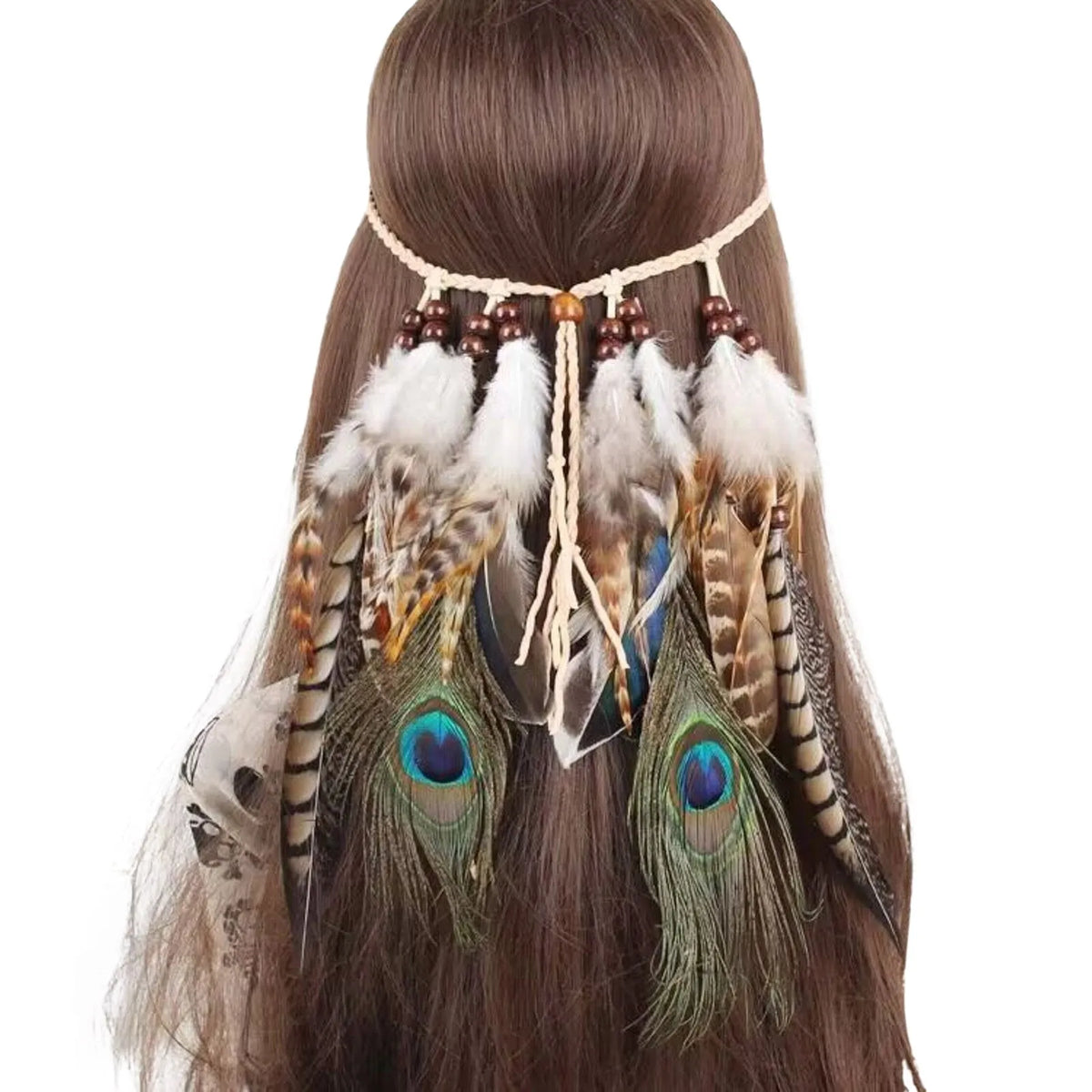 Bohemian Hippie Headband Dream Catcher Feather Headdress Ladies Fashion Peacock Feather Headbands Festival Hair Accessories