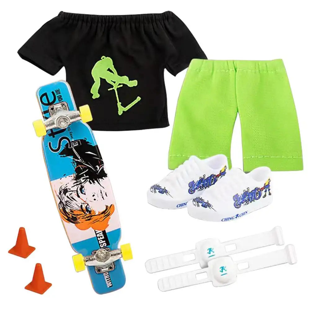 Mini Finger Scooter Set Mini Finger Skateboard With Pants And Shoes Halloween Party Favor Kids' Birthday Gift Game Toys