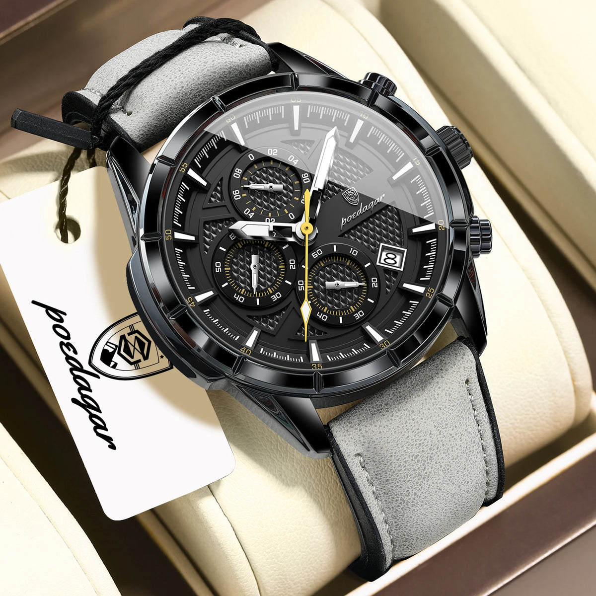 POEDAGAR Fashion Men Wristwatch Luminous Waterproof Leather Quartz Sports Men's Watches Date Chronograph Military Man Clock Gift