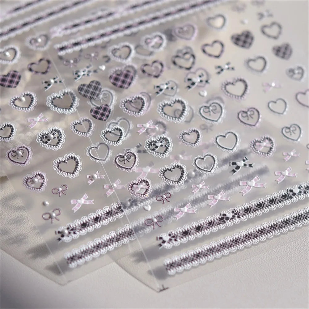 1pcs 5D Relief Kawaii Lace Nail Art Stickers Sweet Cool Japanese Lattice Nail Decoration Decals Self‑Adhesive Accessories DIY