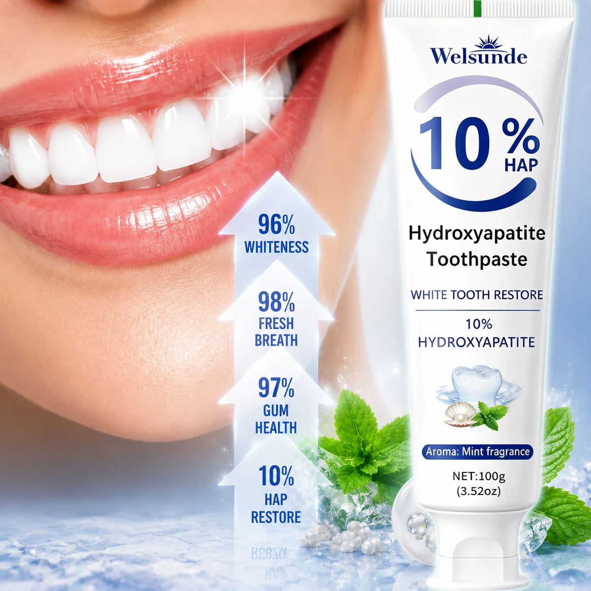 Powerful Whitening Toothpaste for Teeth & Deep Cleaning - Natural Mint Flavor, Breath Freshness, Micro-Polishing, Gentle on Sensitive Tooth & Gums, Oral Health, Specialized Dental Care, Suitable for Everyone, Perfect for Dail