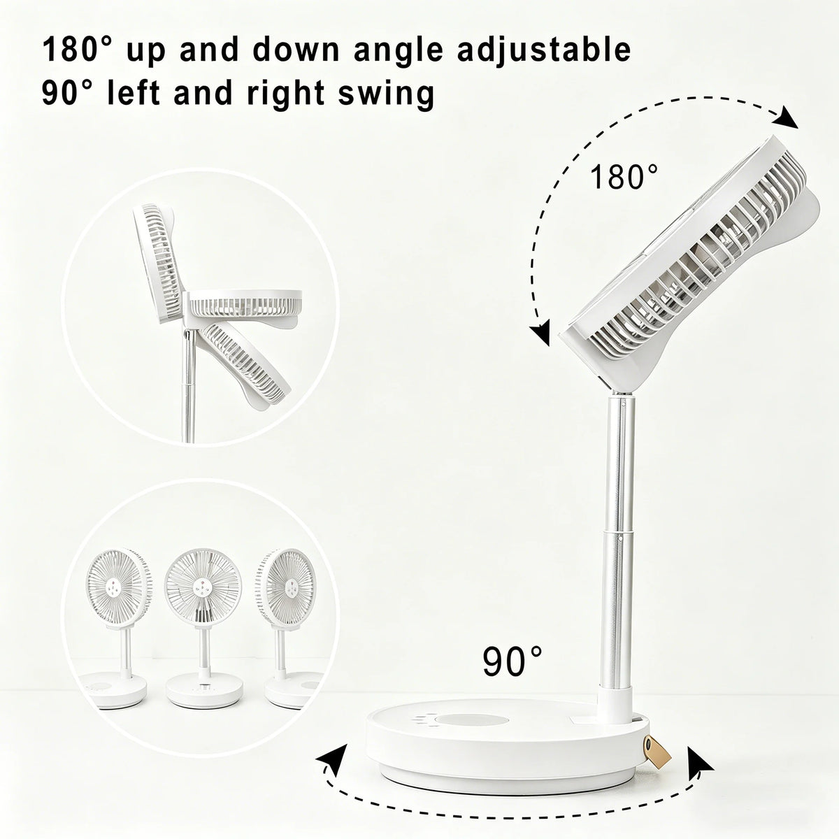 Remote control folding fan home bedroom outdoor camping fan silent LED light shaking left and right 10 inch desktop vertical fan