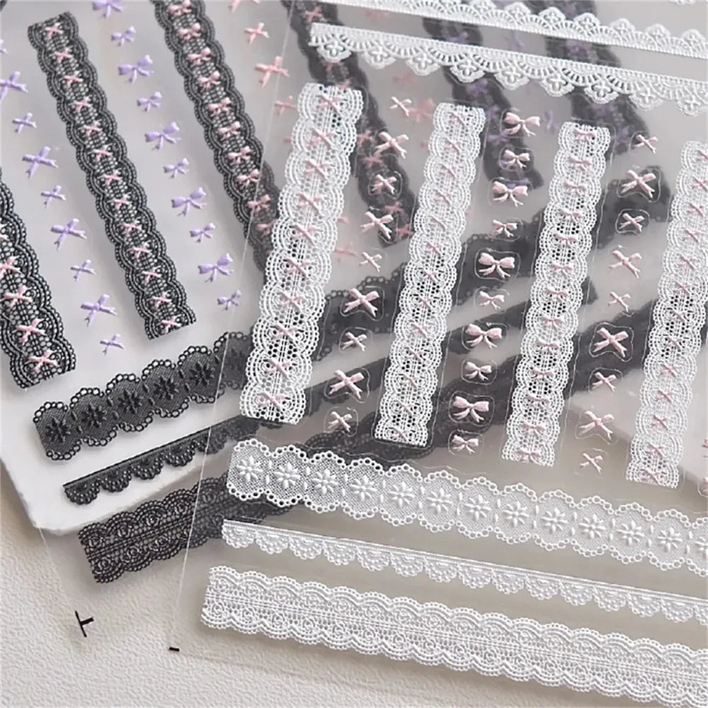 1pcs 5D Relief Kawaii Lace Nail Art Stickers Sweet Cool Japanese Lattice Nail Decoration Decals Self‑Adhesive Accessories DIY