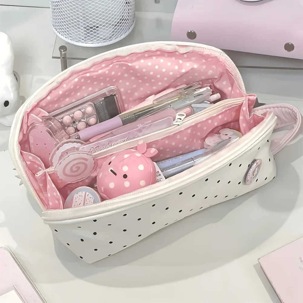 INS Polka Dot Pencil Case Shell Shape Multi-functional Stationery Storage Bag Large-capacity Pen Bag Students Gift