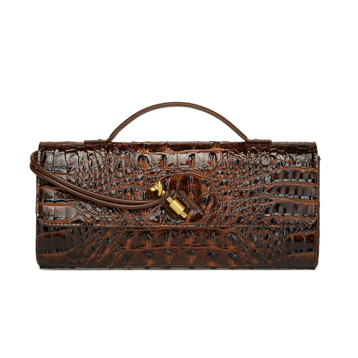 Crocodile Embossed Rectangular Clutch Handbag with Top Handle & Detachable Crossbody Strap, Twist Lock Flap Shoulder Bag for Outdoor Camping Beach Travel Wedding Occasions, Large Capacity Portable Shoulder Purse Holding Smart