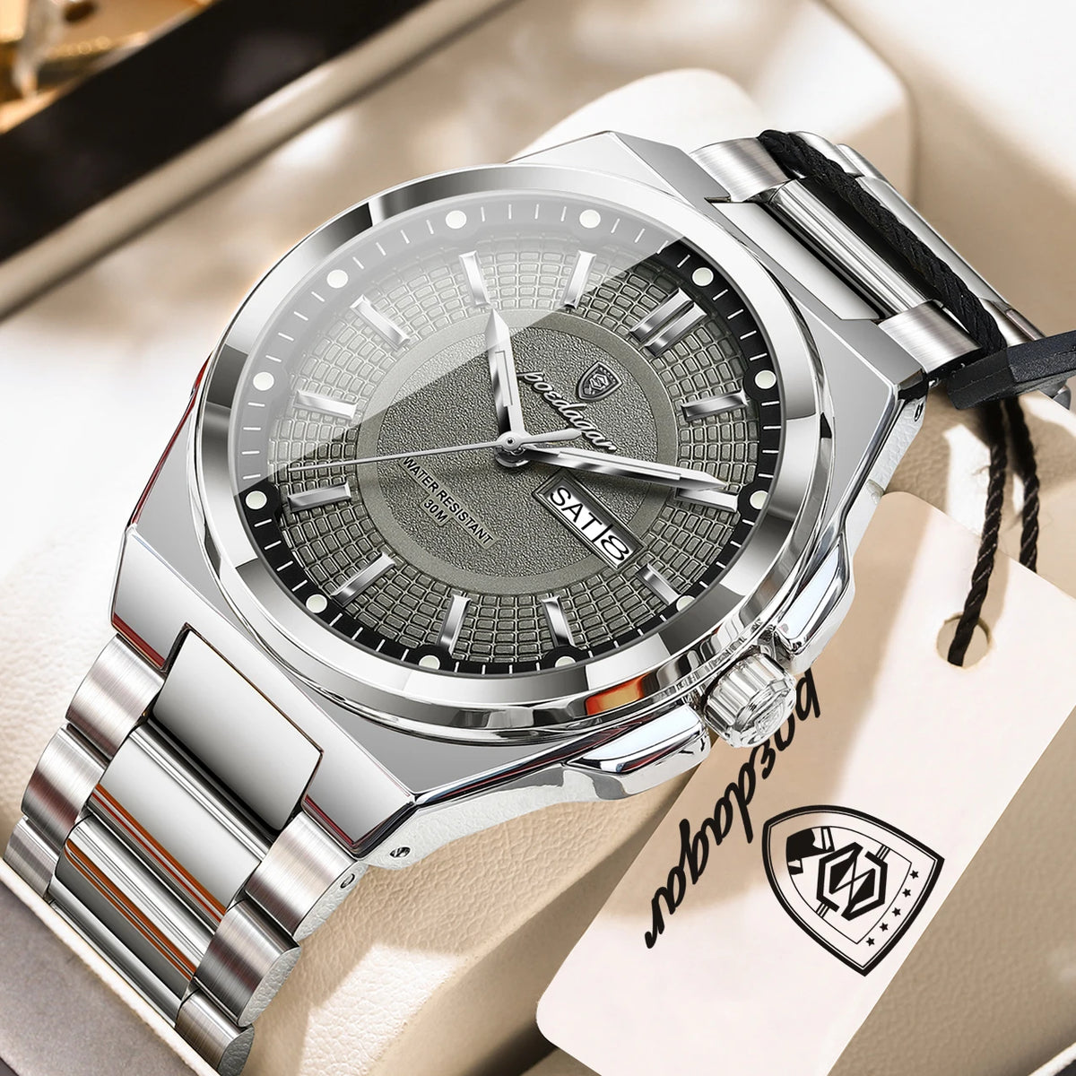 POEDAGAR Original Business Quartz Men Wristwatch High Quality Stainless Steel Waterproof Luminous Stylish Man Watch Date Week Fashion Casual Men's Watches
