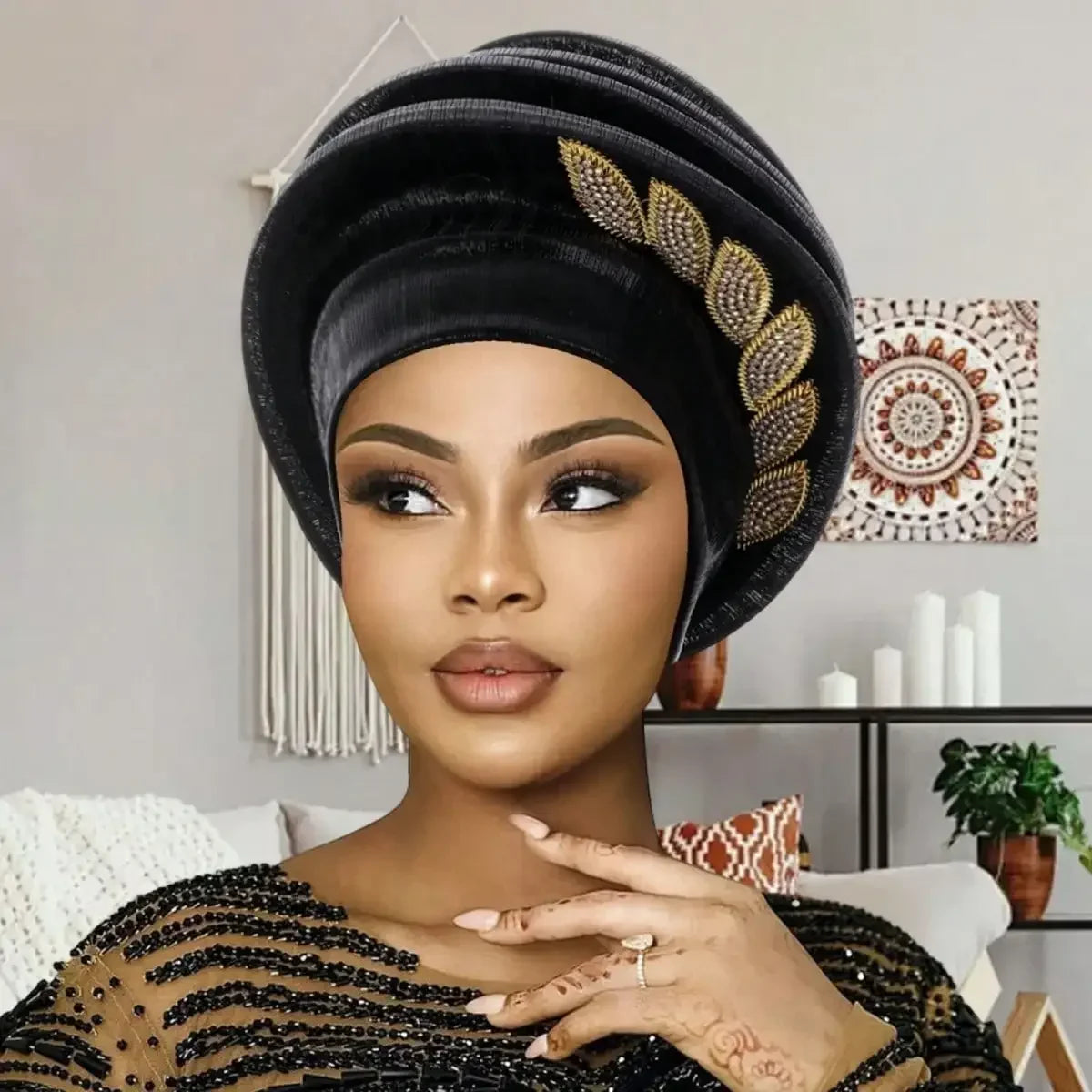 2026 Women African Hat, Elegant Pleated Leaves Turban Hat Head Wrap Fashion Accessories